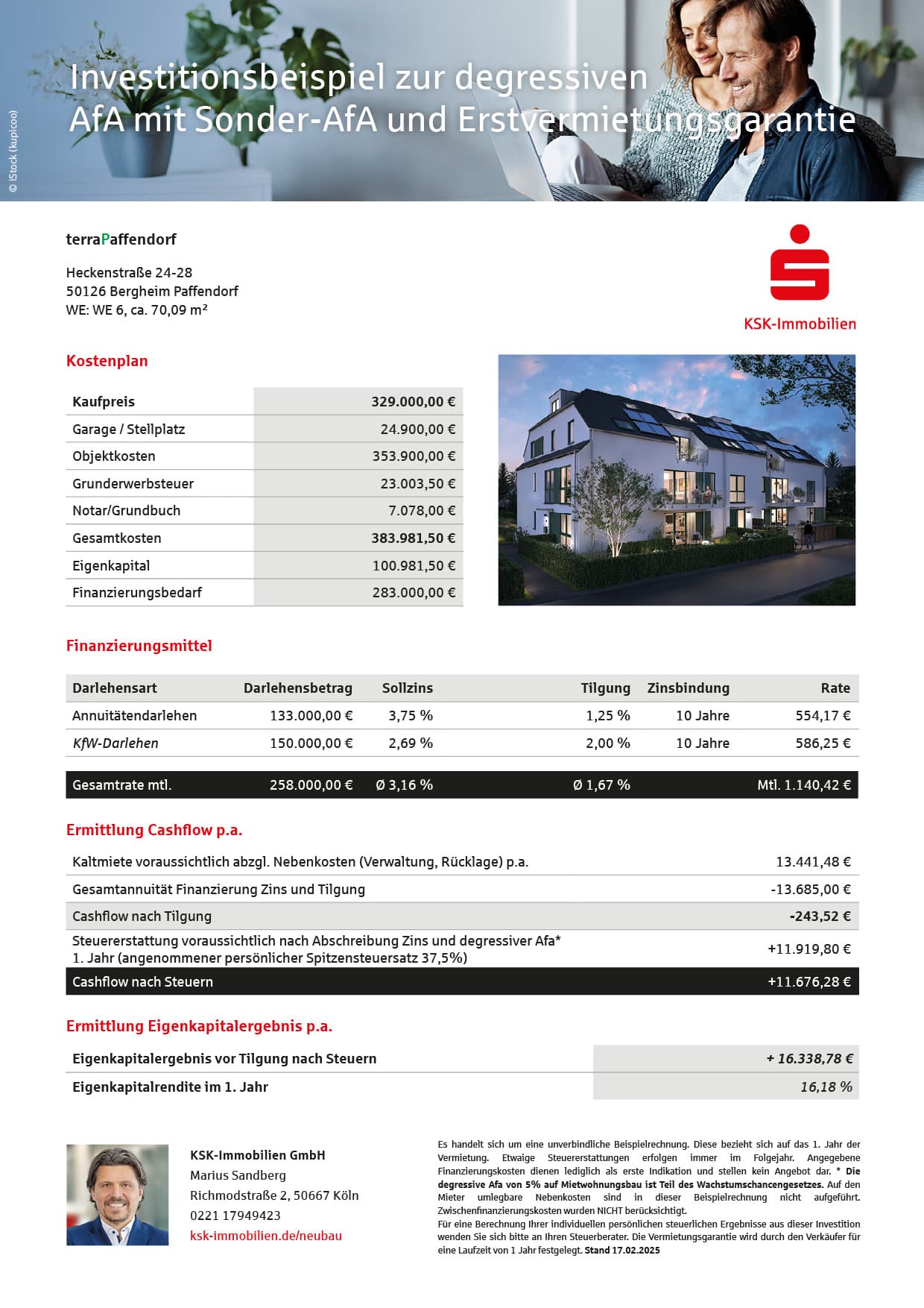Grafik Beispielrechnung Neubauimmobilie mit degressiver AfA und Sonder-AfA