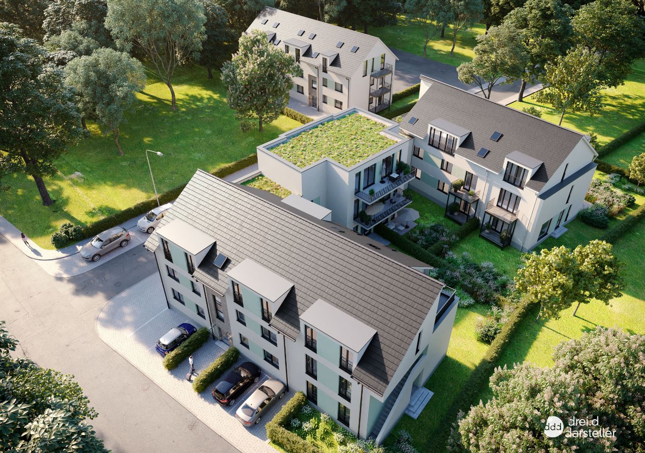 Neubauprojekt Quartier Kippekausen aus der Vogelperspektive