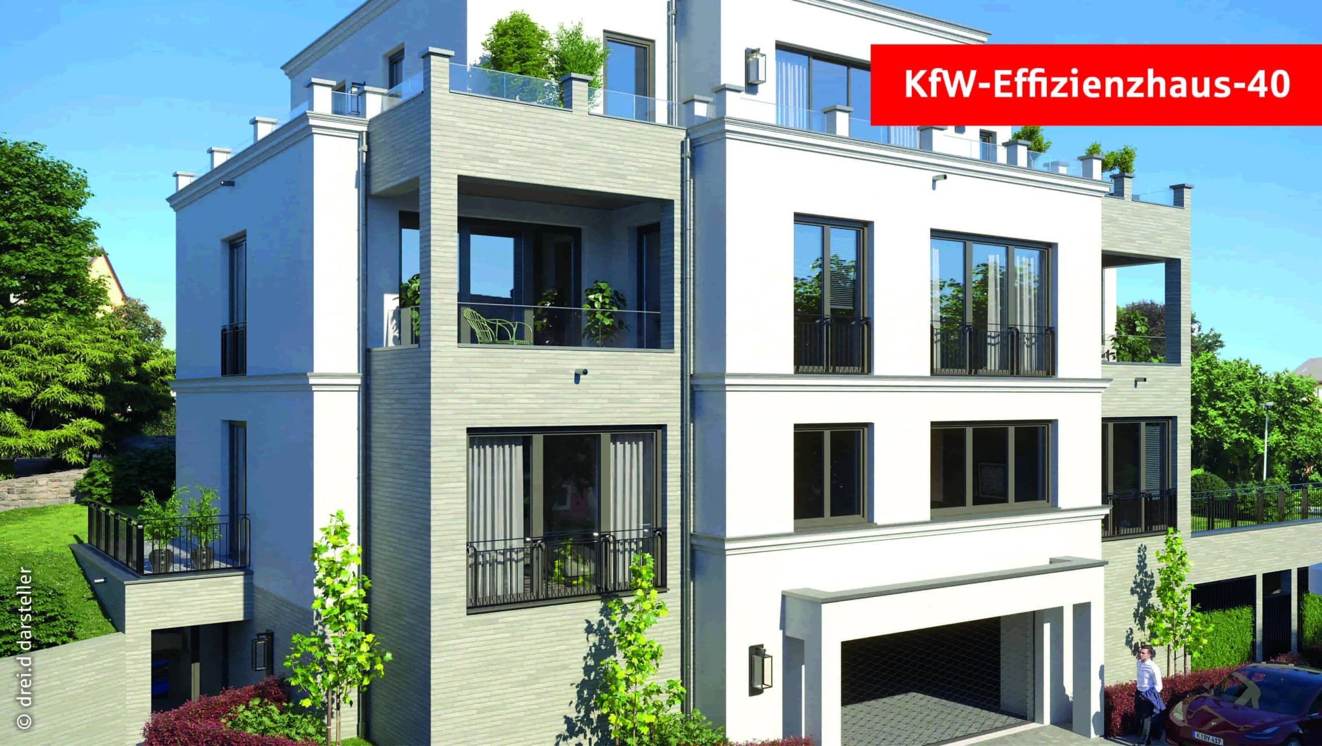 Wohnen mit Ausblick. Außenansicht. KfW-Effizienzhaus-40.