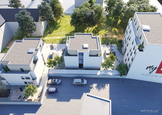 Neubauprojekt myE aus der Vogelperspektive: Studentenapartments in Köln-Ehrenfeld