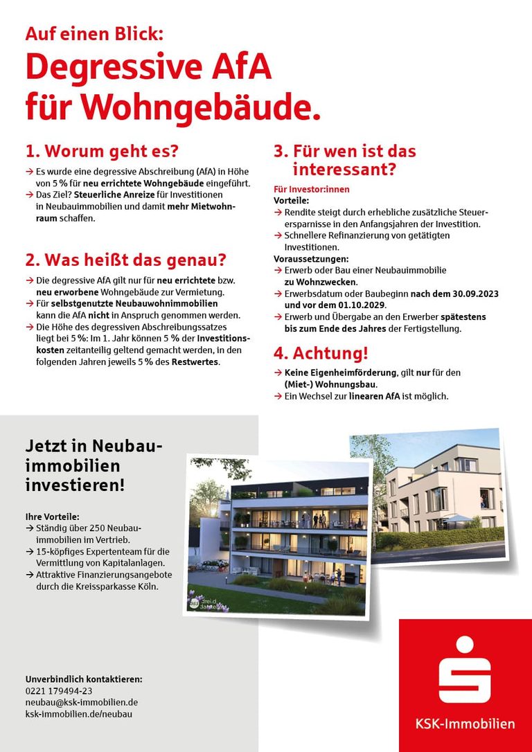 Degressive Abschreibung für Wohngebäude Jetzt informieren