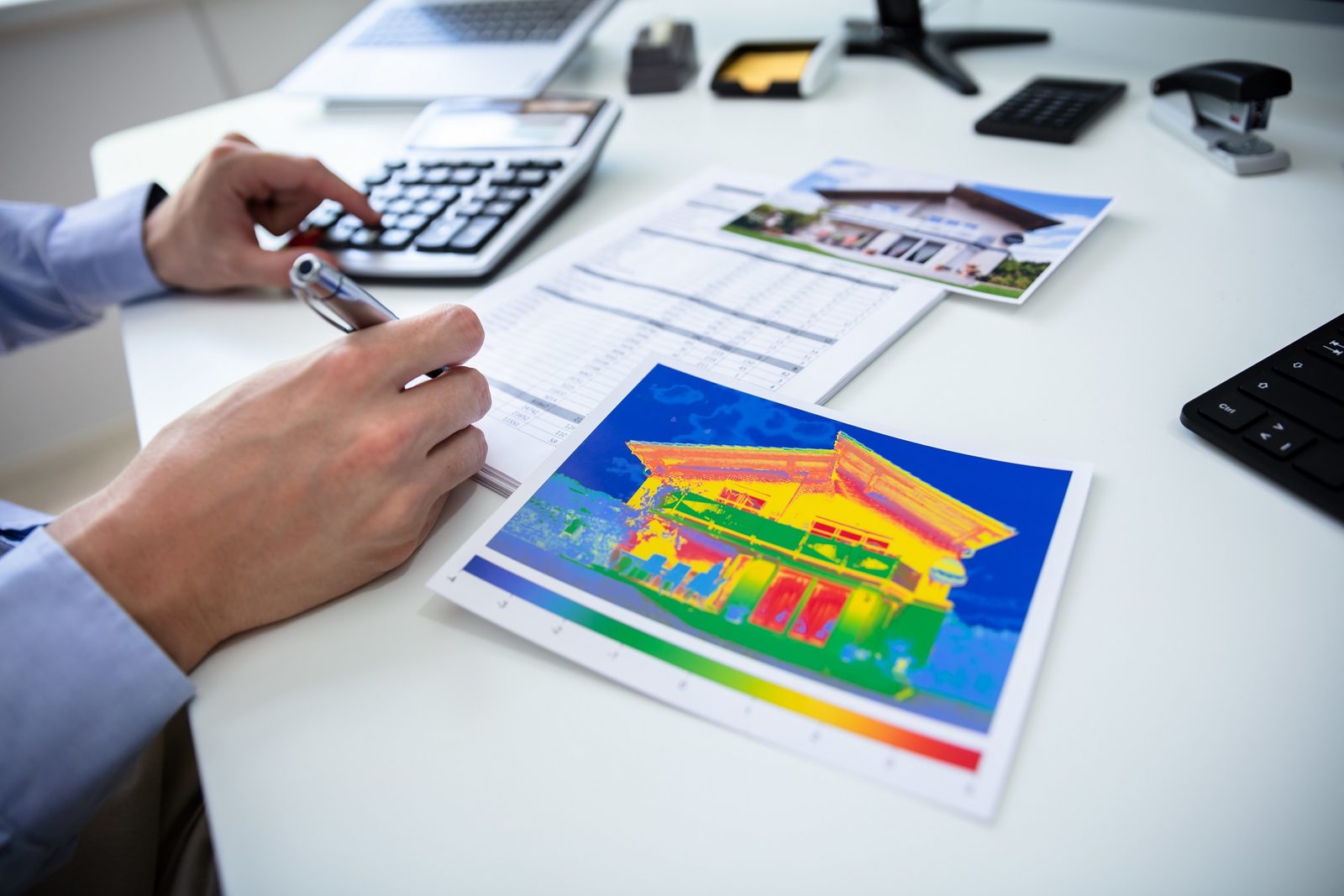 Unterlagen zur Immobilienbewertung auf Schreibtisch