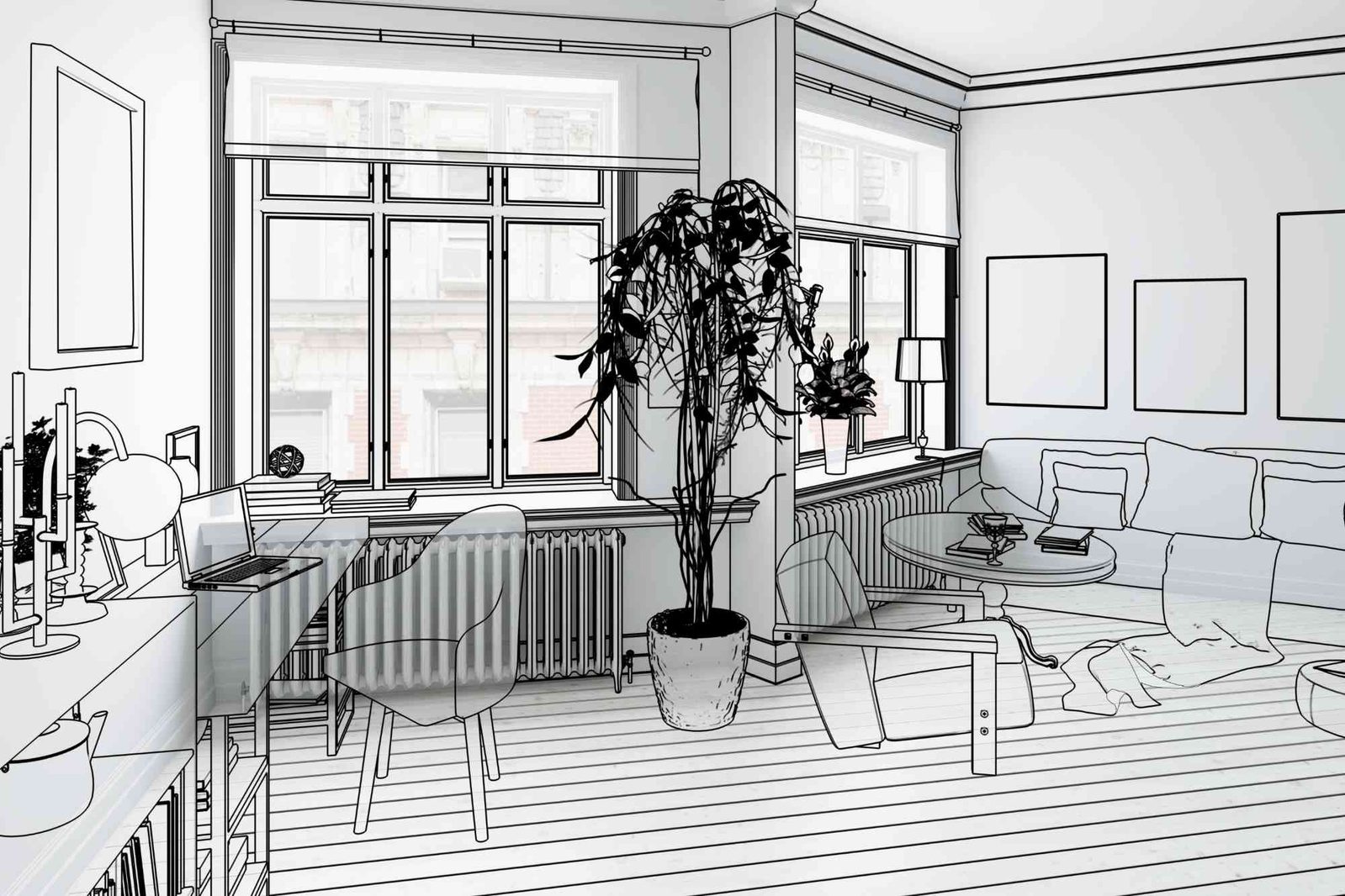 Skizze einer möblierten Wohnung