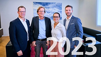 Gruppenbild neuer Geschäftsführer der KSK-Immobilien: Kai Hansen, Guido Stracke, Ina Neunkirchen, Marco Persicke